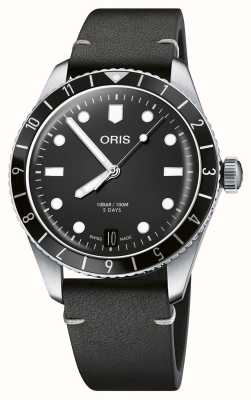 ORIS Divers sześćdziesiąt pięć 12-godzinny kaliber 400 automatyczny (40 mm) czarna tarcza / czarny skórzany pasek 01 400 7772 4054-07 5 20 82