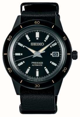 Seiko Automatyczny czarny zegarek w stylu Presage z lat 60 SRPH95J1