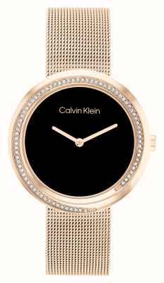 Calvin Klein damskie | czarna tarcza | bransoletka ze stali nierdzewnej w kolorze różowego złota 25200151