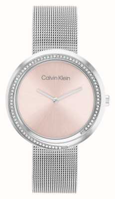 Calvin Klein damskie | różowa tarcza | bransoleta z siatki ze stali nierdzewnej 25200149
