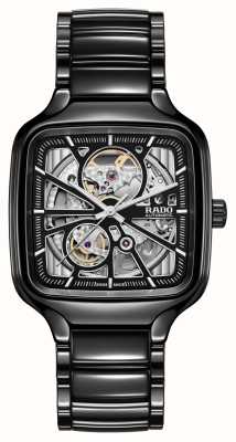 RADO Prawdziwy kwadratowy czarny monochromatyczny zegarek z otwartym sercem R27086152
