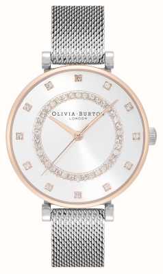 Olivia Burton Belgrad | srebrna tarcza | zestaw kryształów | stalowa bransoletka z siatki 24000004