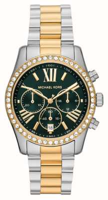 Michael Kors Lexington | zielona tarcza chronografu | dwukolorowa bransoletka ze stali nierdzewnej MK7303