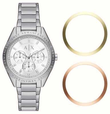 Armani Exchange Damski zegarek z wymienną ramką | zestaw kryształów | Stal nierdzewna AX7142SET