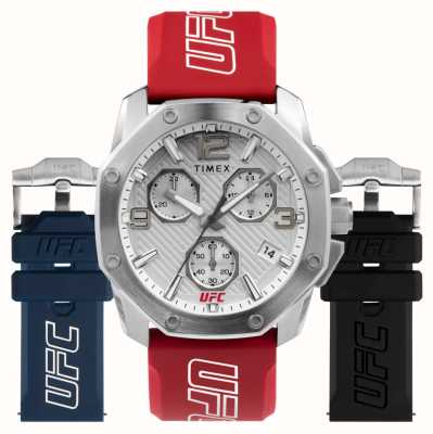 Timex x UFC Zestaw upominkowy z chronografem Icon, srebrna tarcza / czerwony silikon TWG047400