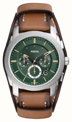 Fossil Maszyna | zielona tarcza chronografu | brązowy skórzany pasek FS5962