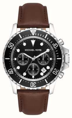Michael Kors Everest | czarna tarcza chronografu | brązowy skórzany pasek MK9054