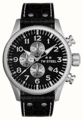 TW Steel Volante męska | czarna tarcza chronografu | czarny skórzany pasek VS110