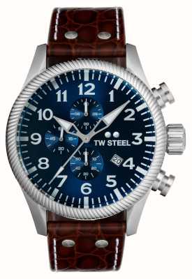 TW Steel Volante męskie | niebieska tarcza chronografu | brązowy skórzany pasek VS111