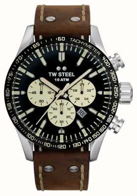 TW Steel Volante męska | czarna tarcza chronografu | brązowy skórzany pasek VS120