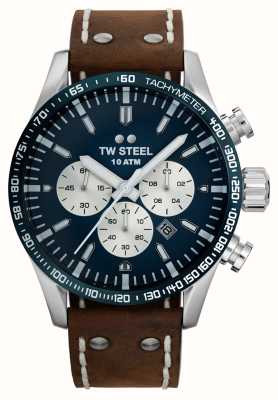 TW Steel Volante | niebieska tarcza chronografu | brązowy skórzany pasek VS121