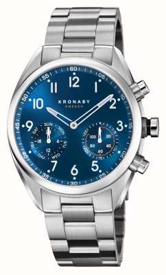 Kronaby Hybrydowy smartwatch Apex (43 mm) z niebieską tarczą i 3-linkową bransoletą ze stali nierdzewnej S3762/1