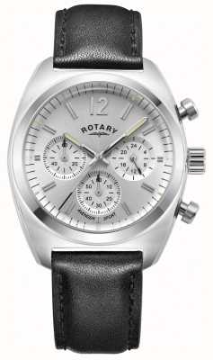 Rotary Sporty mścicieli mężczyzn | chronograf | srebrna tarcza | czarny skórzany pasek GS05485/59