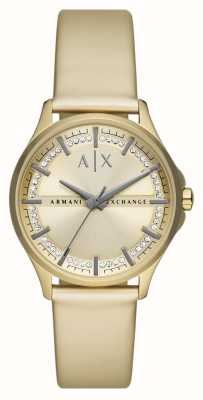 Armani Exchange damskie | złota tarcza | zestaw kryształów | złoty pasek pu AX5271