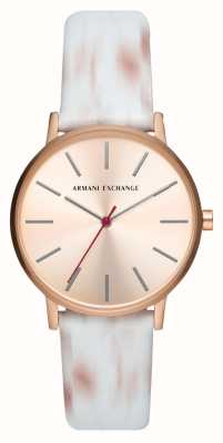 Armani Exchange damskie | tarcza w kolorze różowego złota | biało-różowy skórzany pasek AX5588