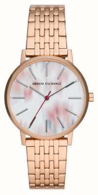 Armani Exchange damskie | różowo-biała tarcza | bransoleta ze stali szlachetnej w kolorze różowego złota AX5589