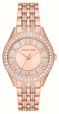 Michael Kors Harlowe damskie | kryształowa tarcza | bransoleta ze stali szlachetnej w kolorze różowego złota MK4710
