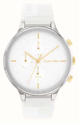 Calvin Klein damskie | biała tarcza chronografu | biały silikonowy pasek 25200244