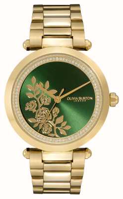 Olivia Burton Podpis | zielona tarcza w kwiaty | złota bransoleta ze stali szlachetnej 24000043