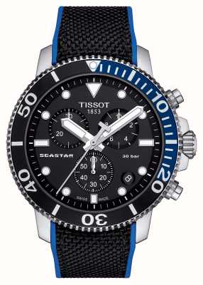 Tissot Chronograf Seastar 1000 (45,5 mm) z czarną tarczą i czarno-niebieskim paskiem T1204171705103