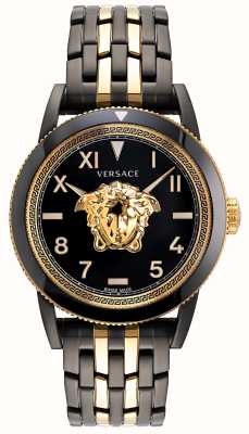 Versace Czarna tarcza V-palazzo (43 mm) / czarna + złota stal nierdzewna pvd VE2V00422