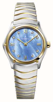 EBEL Sportowa klasyczna dama - 8 diamentów (29 mm) spokojna niebieska tarcza / 18-karatowe złoto i stal nierdzewna 1216596