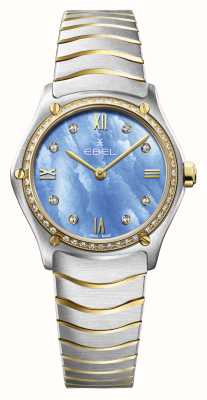 EBEL Sportowa klasyczna dama - 55 diamentów (29 mm) spokojna niebieska tarcza / 18-karatowe złoto i stal nierdzewna 1216598