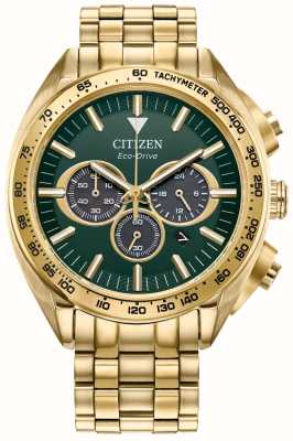 Citizen Męski chronograf | jazda ekologiczna | zielona tarcza | bransoleta ze stali szlachetnej w kolorze złotym CA4542-59X
