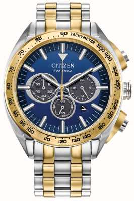 Citizen Męski chronograf | jazda ekologiczna | niebieska tarcza | dwukolorowa bransoleta ze stali szlachetnej CA4544-53L
