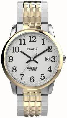 Timex Męski łatwy czytnik, idealnie dopasowana biała tarcza / dwukolorowa bransoleta ze stali nierdzewnej TW2V05600