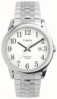 Timex Męska biała tarcza z łatwym czytnikiem / rozwijana bransoleta ze stali nierdzewnej TW2V40000