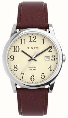 Timex Męska kremowa tarcza z łatwym czytnikiem / brązowy skórzany pasek TW2V68700
