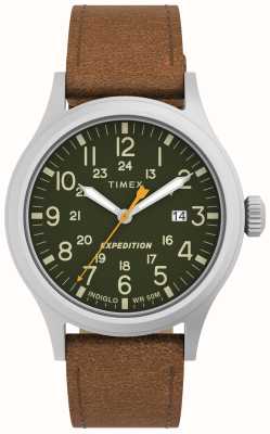 Timex Męski skórzany pasek ekspedycyjny z zieloną tarczą i brązowym skórzanym paskiem TW4B23000