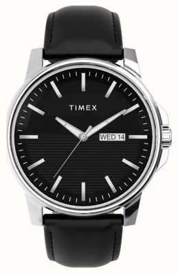 Timex Męska sukienka czarna tarcza czarny skórzany pasek TW2V79300