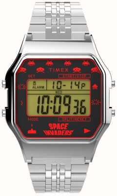 Timex Cyfrowa tarcza 80 kosmicznych najeźdźców / metalowa bransoleta w srebrnym odcieniu TW2V30000