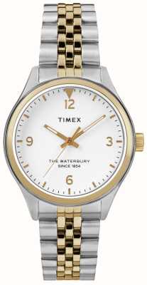 Timex Damska biała tarcza Waterbury / dwukolorowa bransoleta ze stali nierdzewnej TW2R69500