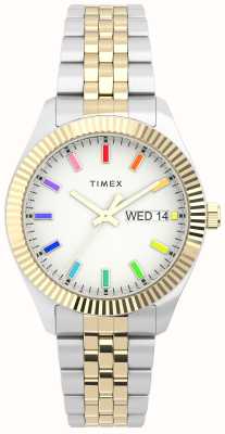 Timex Damska, dwukolorowa bransoleta ze stali nierdzewnej z tęczową białą tarczą TW2V61600