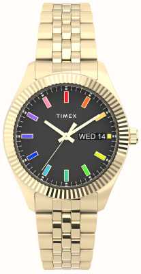 Timex Klasyczna damska bransoleta ze stali szlachetnej z tęczową czarną tarczą i złotym odcieniem TW2V61800