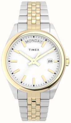 Timex Damska klasyczna biała tarcza / dwukolorowa bransoleta ze stali nierdzewnej TW2V68500