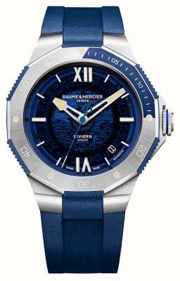 Baume & Mercier Męski zegarek Riviera Automatic (42 mm) z niebieską tarczą / niebieskim gumowym paskiem M0A10716