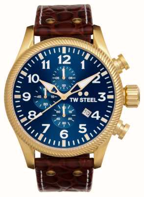 TW Steel Volante (48 mm) niebieska tarcza chronografu / brązowy skórzany pasek VS114