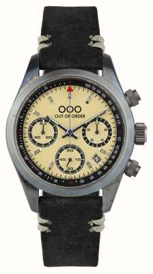 Out Of Order Kremowy sportowy chronografo (40mm) kremowa tarcza / czarny skórzany pasek OOO.001-23.CR.NE