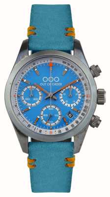 Out Of Order Lazurowy sportowy chronografo (40 mm) z niebieską tarczą / niebieskim skórzanym paskiem OOO.001-23.AZ.AZ