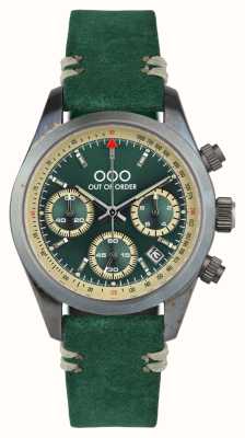 Out Of Order Królewski zielony sportowy chronograf (40 mm) zielona tarcza / zielony skórzany pasek OOO.001-23.VE.VE