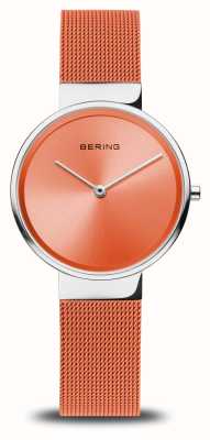 Bering Damska klasyczna (31 mm) pomarańczowa tarcza / pomarańczowa bransoleta ze stalowej siatki 14531-505
