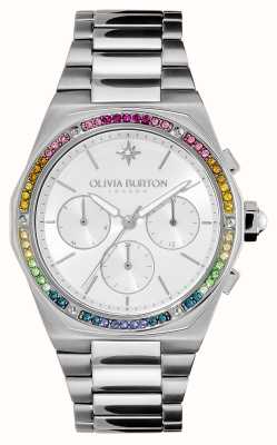 Olivia Burton Wielofunkcyjna srebrna tarcza Hexa z tęczowym kryształem / bransoletą ze stali nierdzewnej 24000101