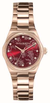 Olivia Burton Mini hexa (28 mm) czerwona tarcza / bransoleta ze stali nierdzewnej w kolorze różowego złota 24000106