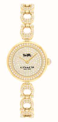 Coach Damska tarcza gracie (23 mm) wysadzana kryształami i bransoleta ze stali nierdzewnej z kryształami w kolorze złotym 14504219