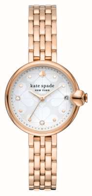 Kate Spade Biała tarcza Chelsea Park (32 mm) i bransoleta ze stali nierdzewnej w kolorze różowego złota KSW1761
