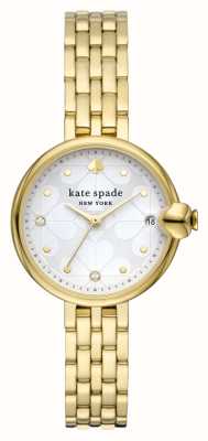 Kate Spade Biała tarcza Chelsea Park (32 mm) i bransoleta ze stali nierdzewnej w kolorze złotym KSW1764